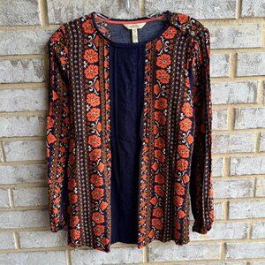 Matilda Jane Long Sleeve Orange/Blue Floral Top Blouse Women's Size S.